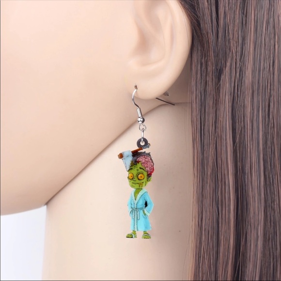 Bathrobe Zombie Acrylic Earrings Halloween - Picture 2 of 7